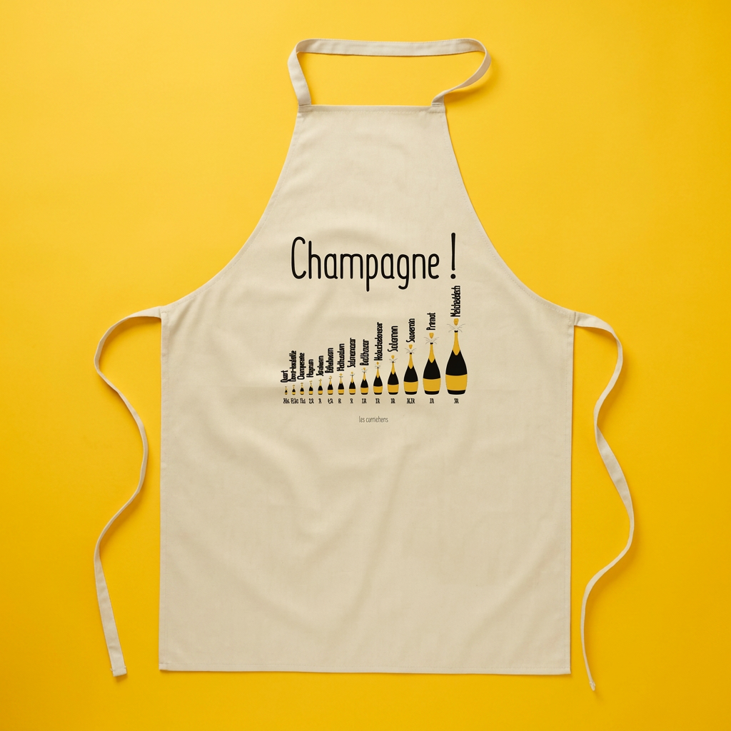 Kitchen Apron: Champagne Bottle Sizes - Gift - Humor - Aperitif