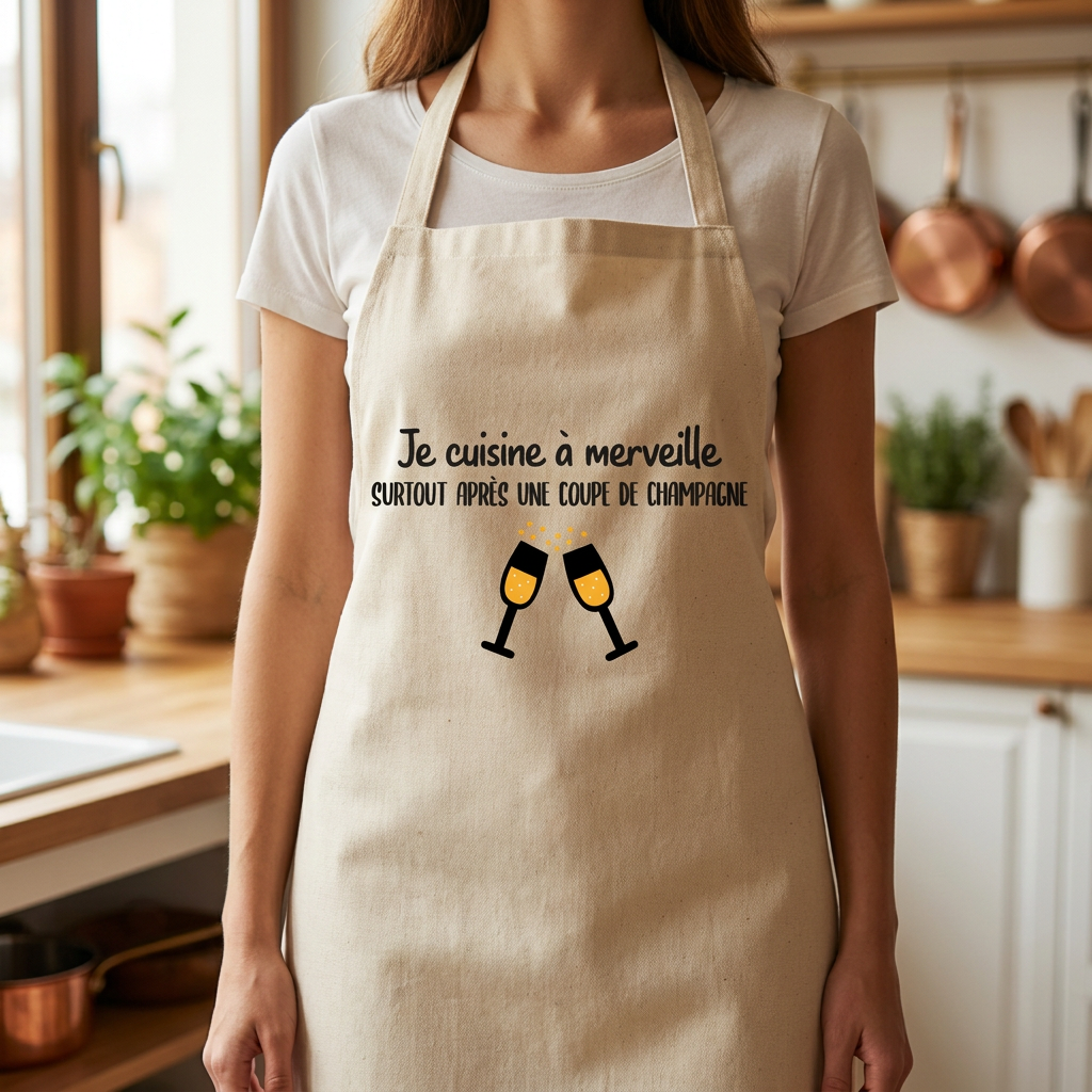 Kitchen apron: I cook wonderfully, especially after a glass of Champagne