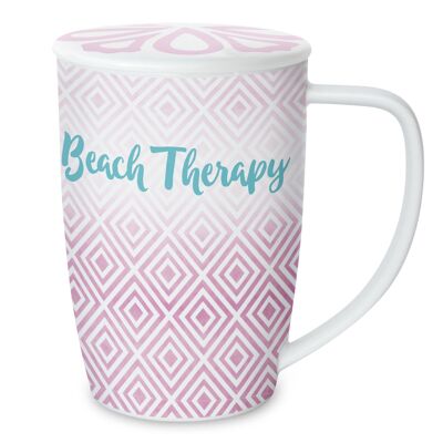 Tasse mit  deckel und teesieb  "beach therapy"