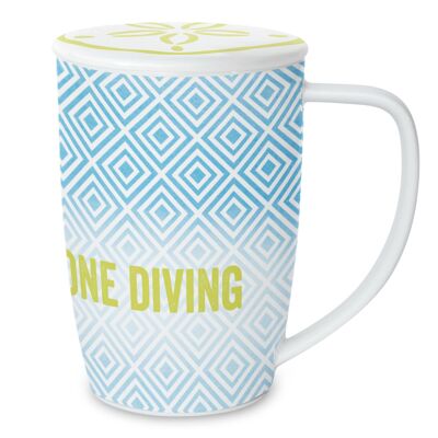 CUP WITH LID AND TEA STRAINER "GONE DIVING"