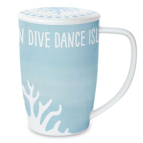 Tasse mit  deckel und teesieb  "dive dance island"