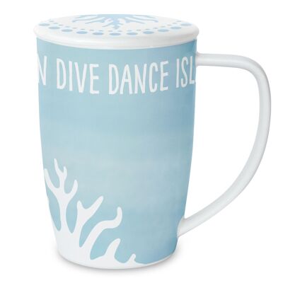CUP WITH LID AND TEA STRAINER "DIVE DANCE ISLAND"