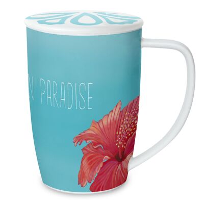 CUP WITH LID AND TEA STRAINER "LOST IN PARADISE"