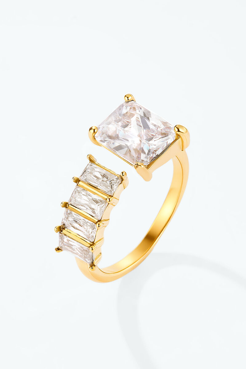Bague ouverte à zircon carré et zircons baguette 424AQ315