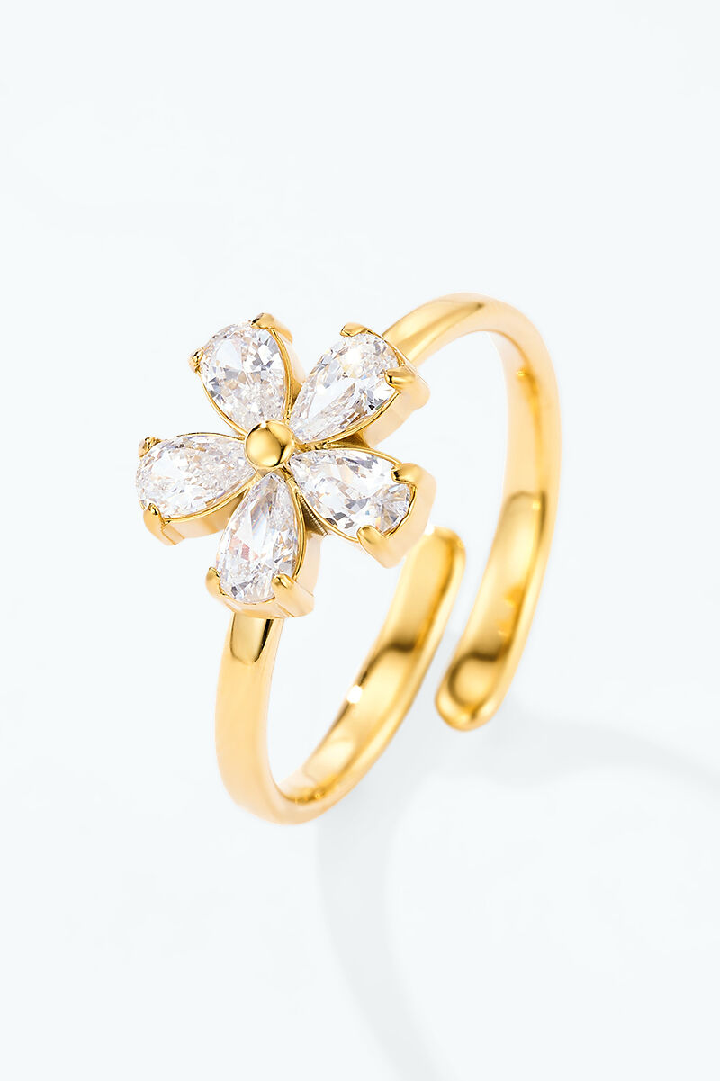 Bague fleur à zircons poire en acier inoxydable 424AQ336