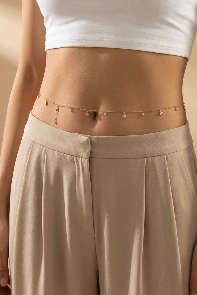 Chaîne de taille à zircons suspendus en acier inoxydable 524AQ28