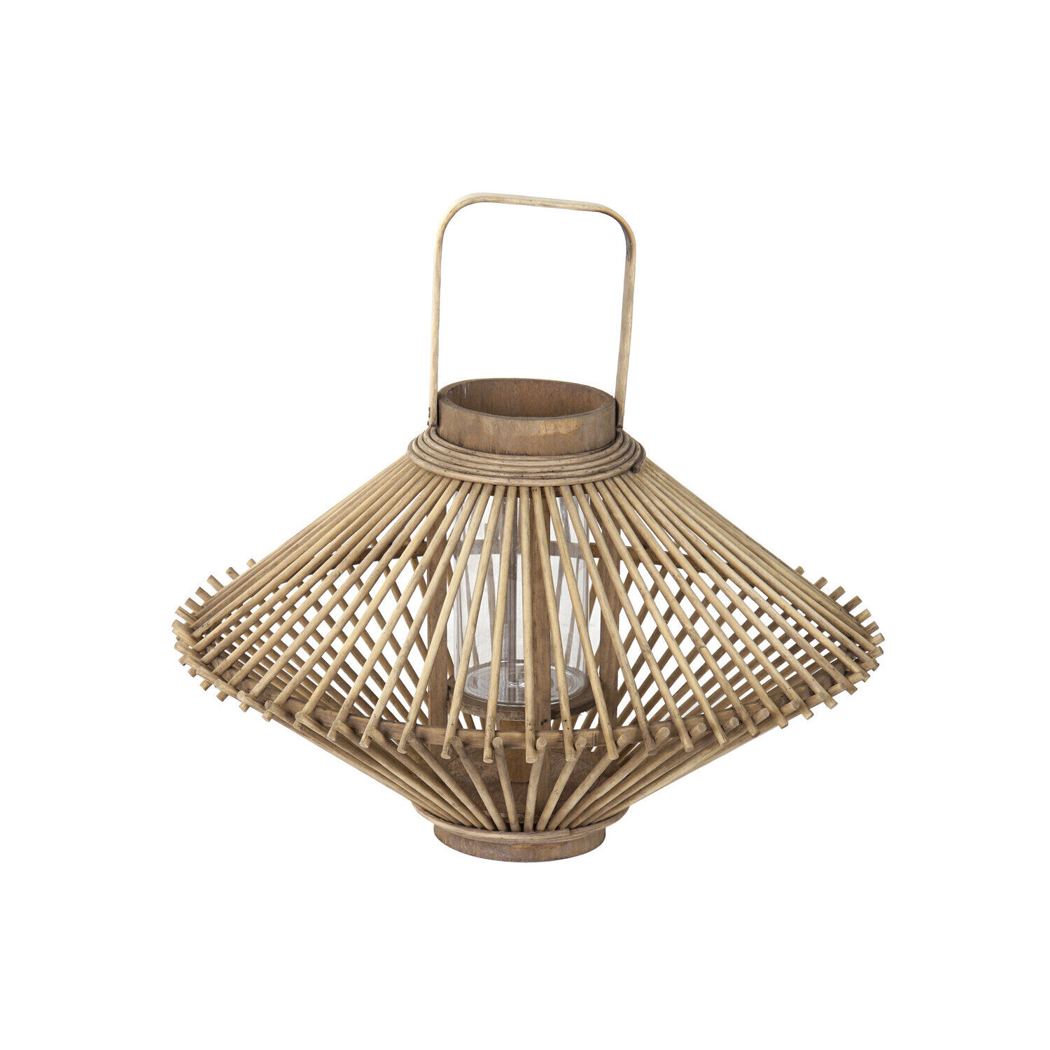 PORTE-BOUGIES EN VERRE ET BAMBOU 41X41X37 MARRON NATUREL