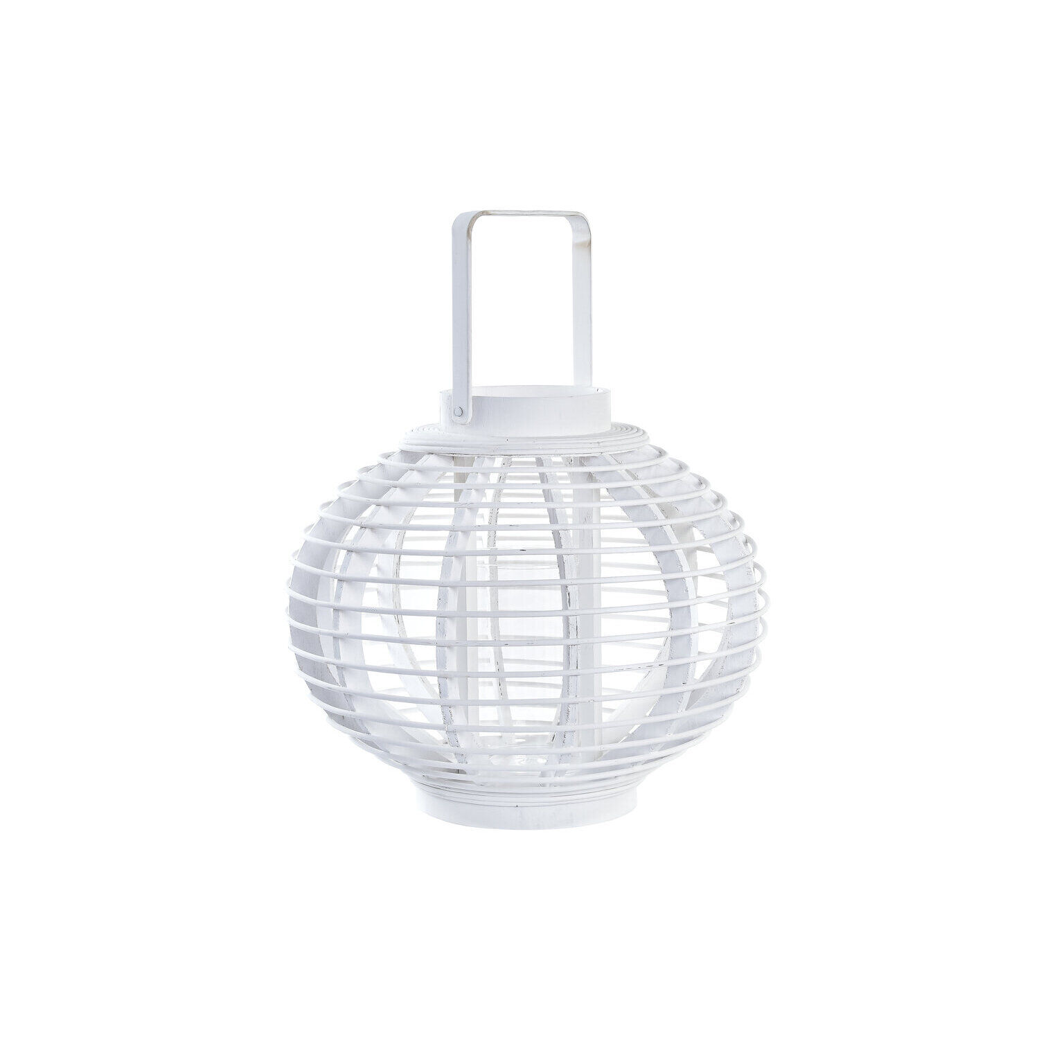 Bougeoir en verre et bambou 35 x 35 x 29 cm blanc