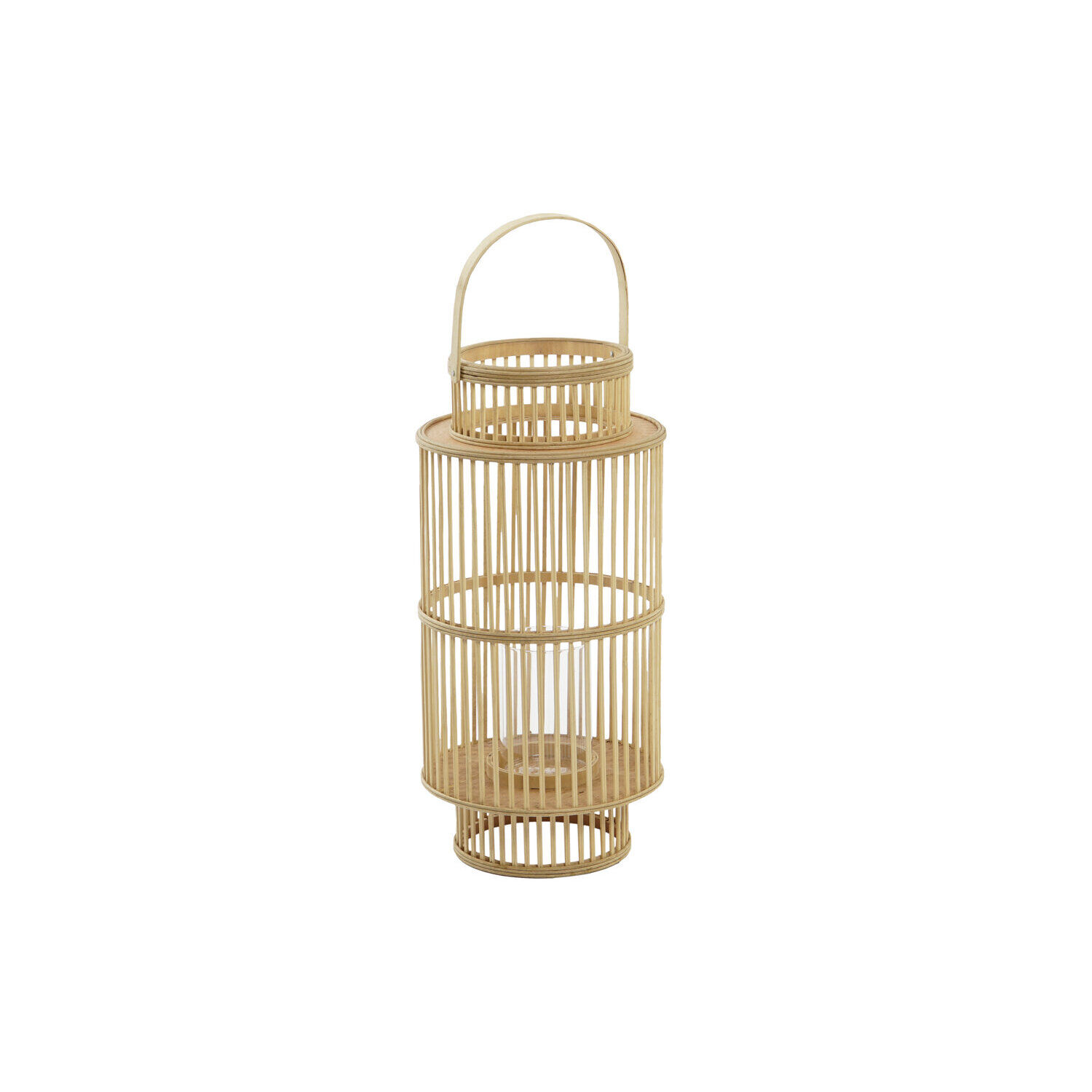 PORTE-BOUGIES EN VERRE ET BAMBOU 26X26X69 MARRON NATUREL
