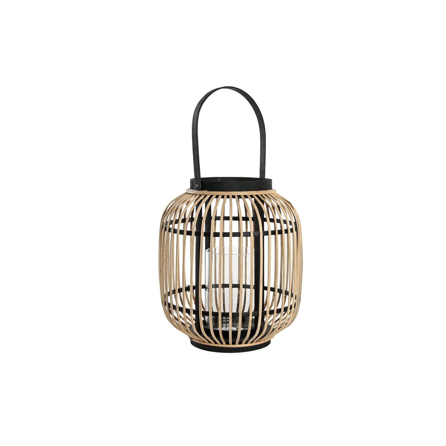 PORTE-BOUGIES EN VERRE ET BAMBOU 31X31X36 MARRON NATUREL