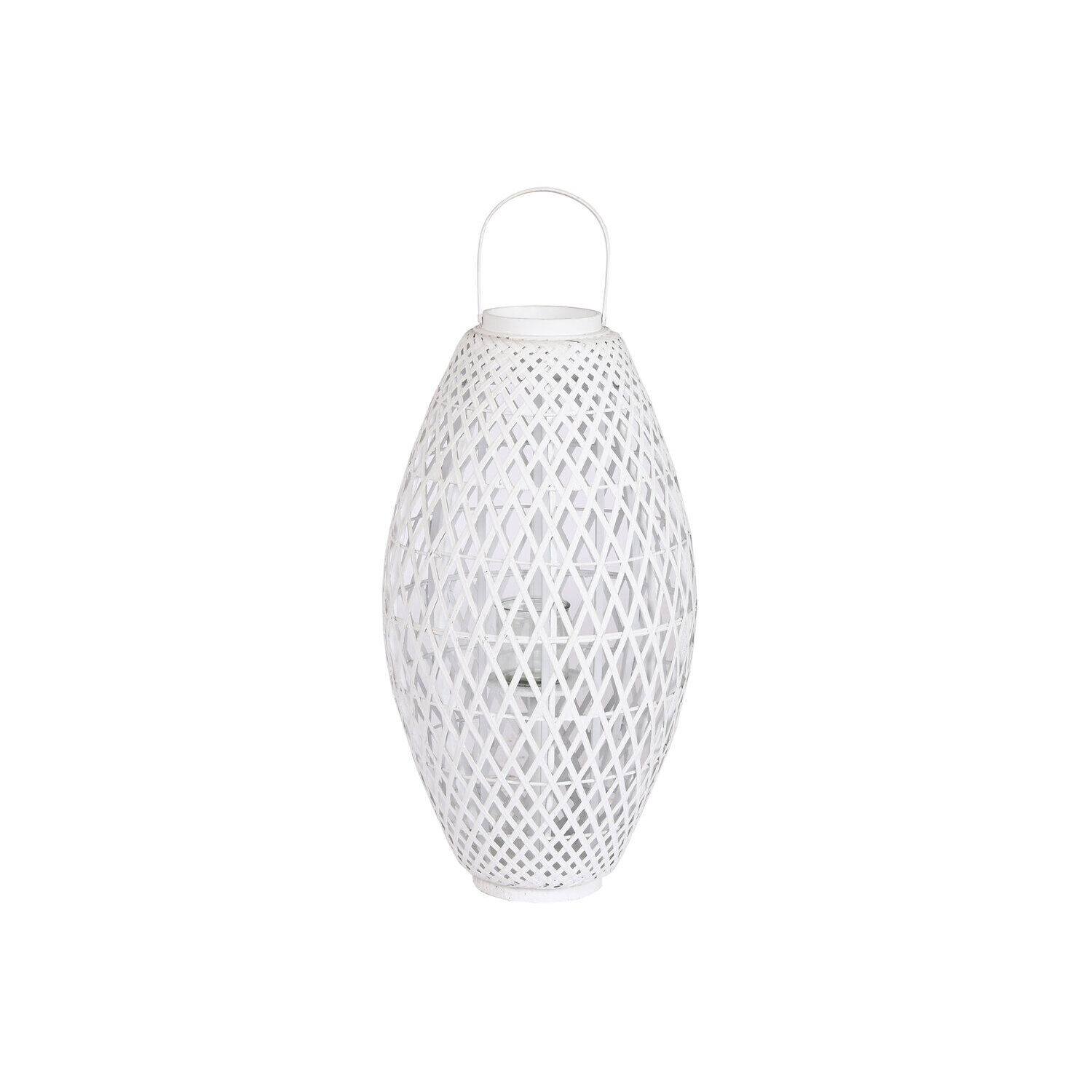 Bougeoir en bambou et cristal 40x40x75 blanc tressé