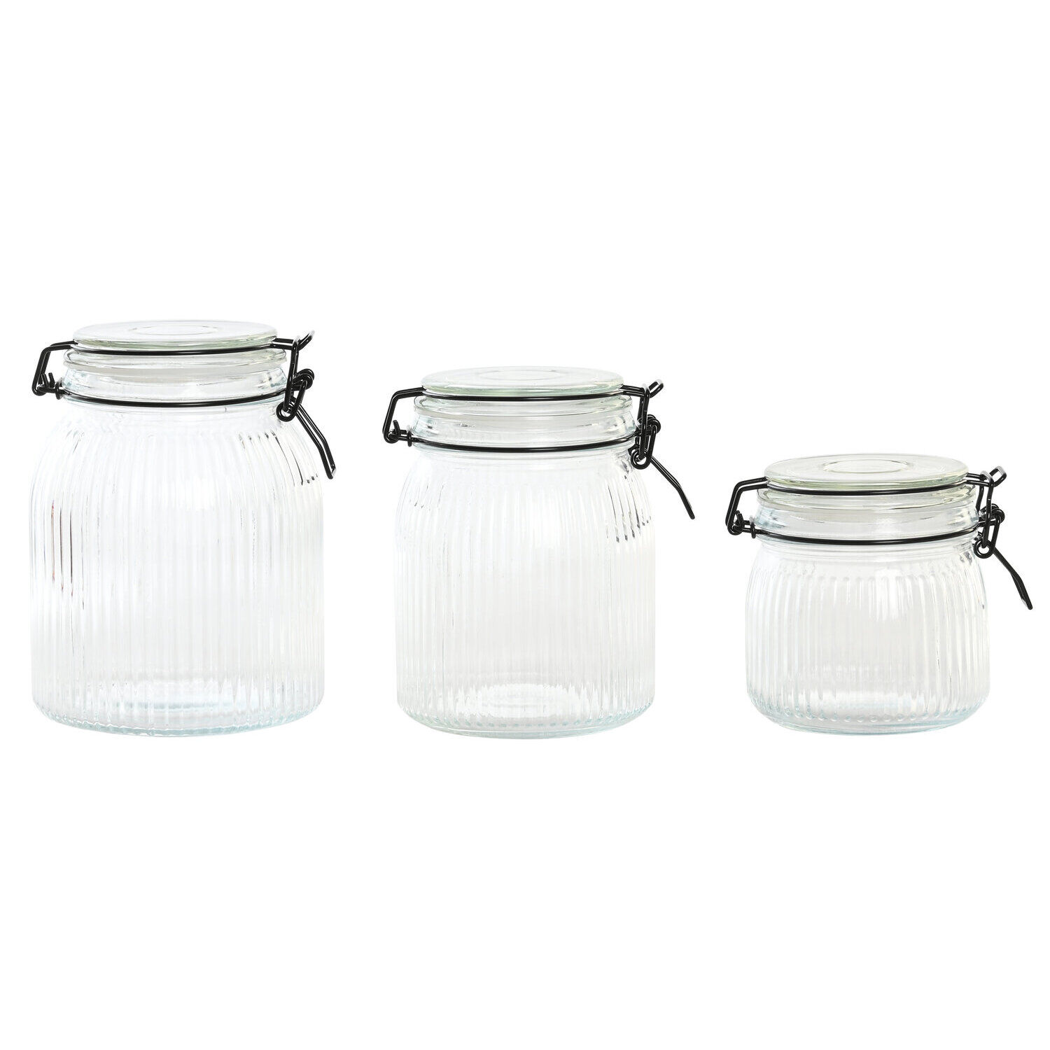Stainless steel glass jar set 3 13x13x18 1500ml 1000/600