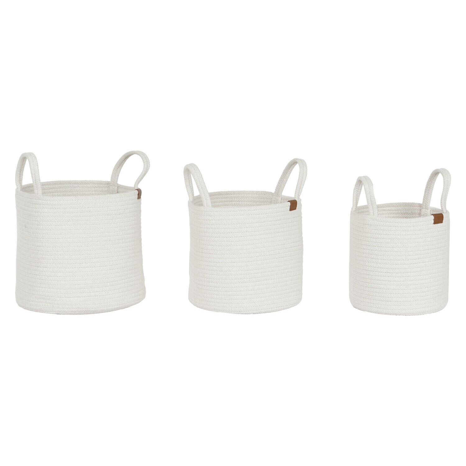 Cotton basket set of 3, 30x30x28 cm, with handles, white