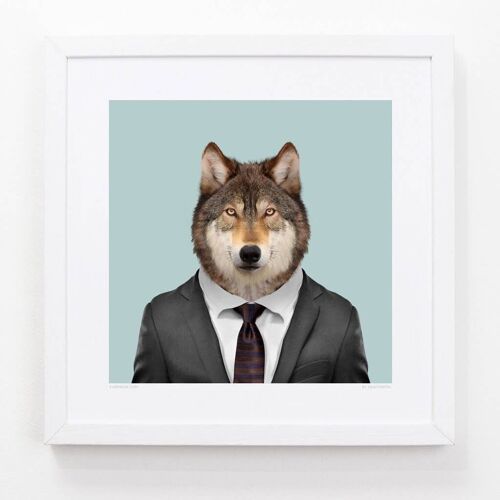 Colton, the Grey Wolf__Light Blue / Large [61cm x 61cm] / Unframed