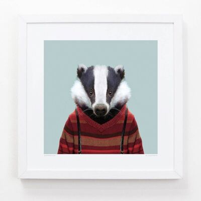 European Badger__Light Blue / Large [61cm x 61cm] / Unframed