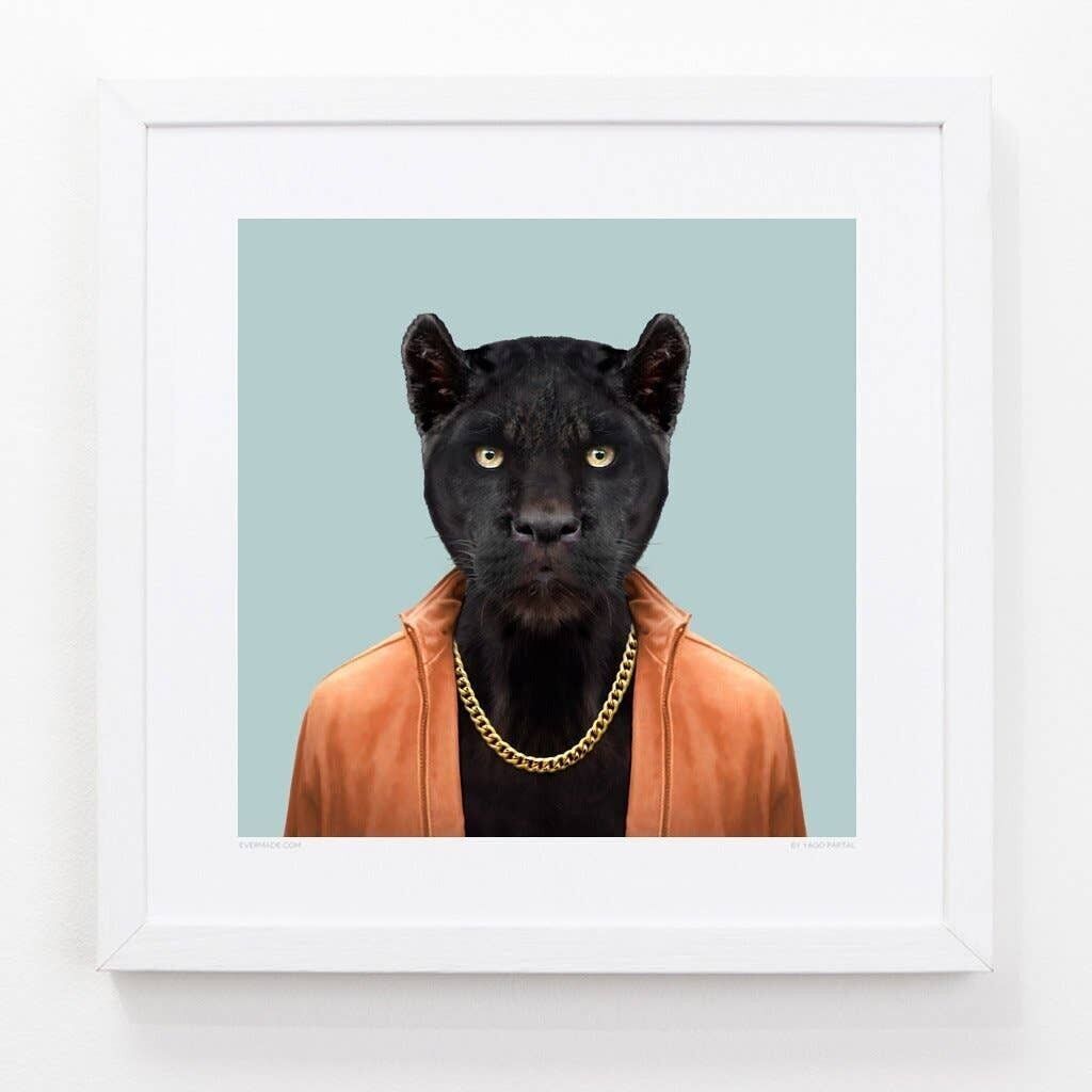 Cesar, la pantera nera__Azzurro / Grande [61 cm x 61 cm] / Senza cornice