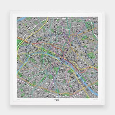 Hand Drawn Map of Paris__Unframed