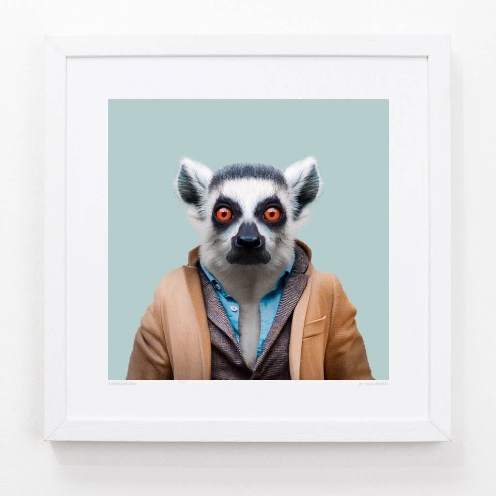 Wesley, il lemure dalla coda ad anelli__Azzurro / Grande [61 cm x 61 cm] / Senza cornice