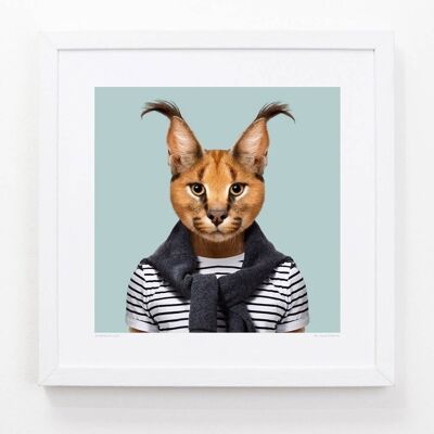 Àbakar, the Caracal__Light Blue / Large [61cm x 61cm] / Unframed