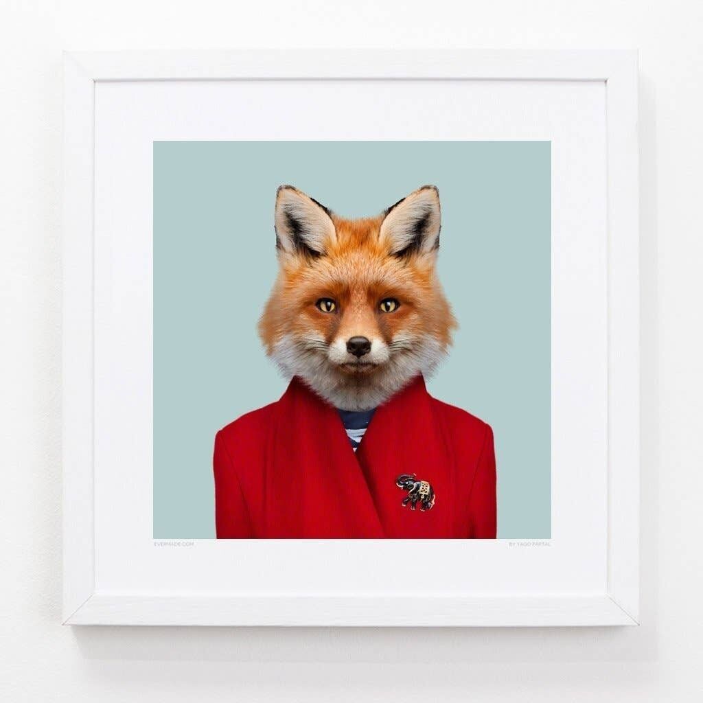 Evie, the Red Fox__Light Blue / Large [61cm x 61cm] / Unframed