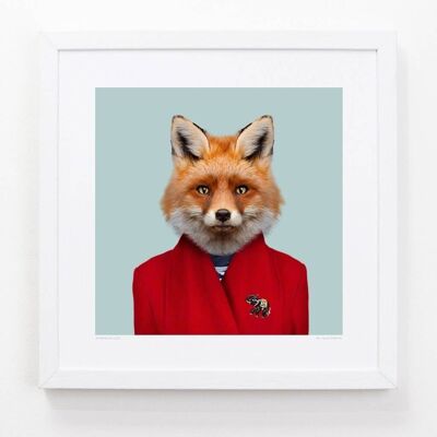 Evie, the Red Fox__Hellblau / Groß [61cm x 61cm] / Ungerahmt