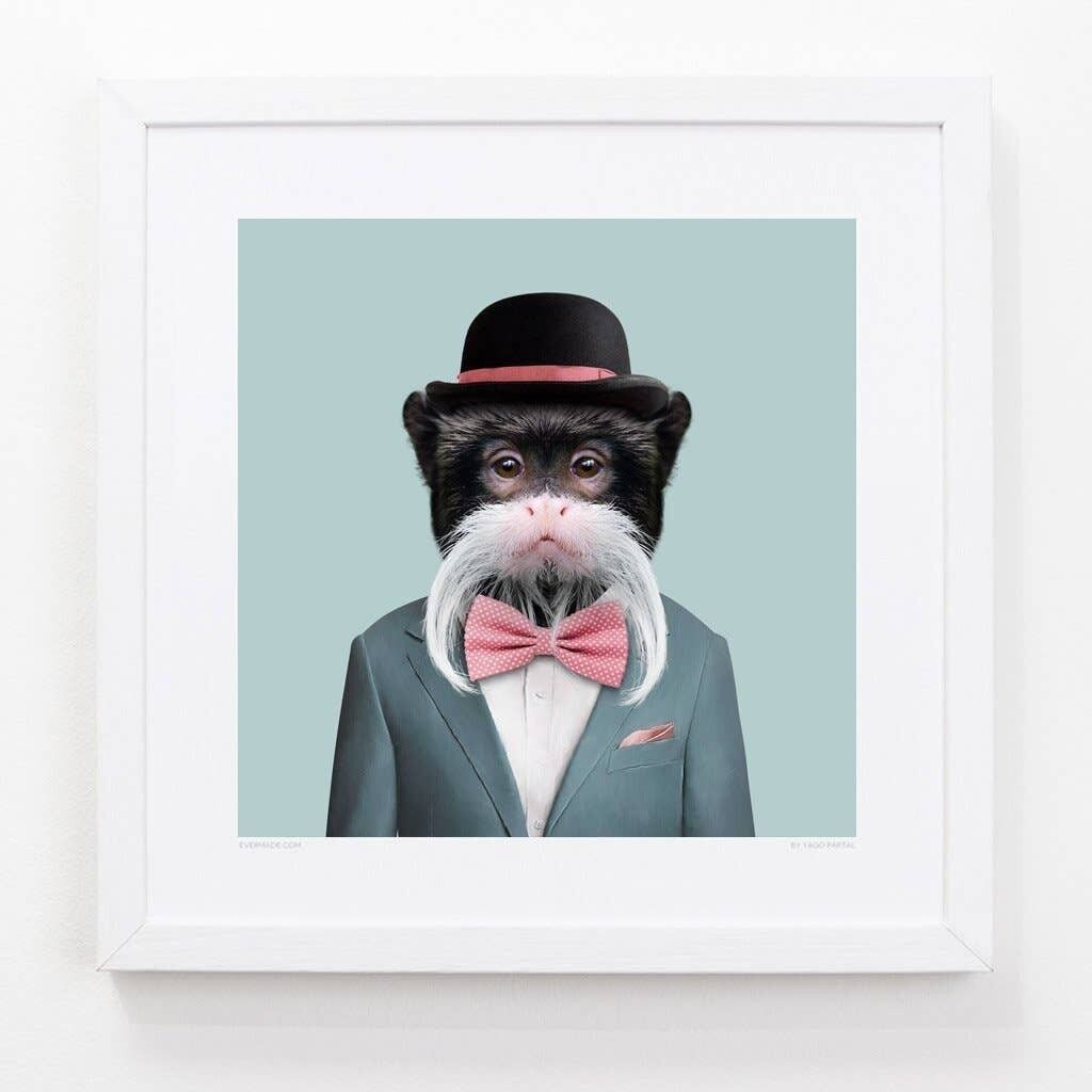 Edwin, the Emperor Tamarin__Light Blue / Large [61cm x 61cm] / Unframed