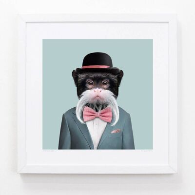 Edwin, the Emperor Tamarin__Light Blue / Large [61cm x 61cm] / Senza cornice