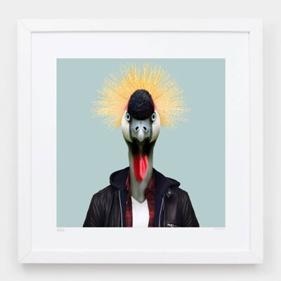 Abbo, the Grey Crowned Crane__Light Blue / Large [61cm x 61cm] / Unframed