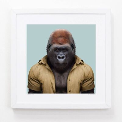 Awax, il gorilla di pianura occidentale__Azzurro / Grande [61 cm x 61 cm] / Senza cornice