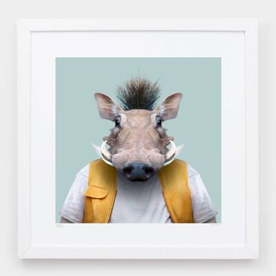 Osogo, the Warthog__Light Blue / Large [61cm x 61cm] / Unframed