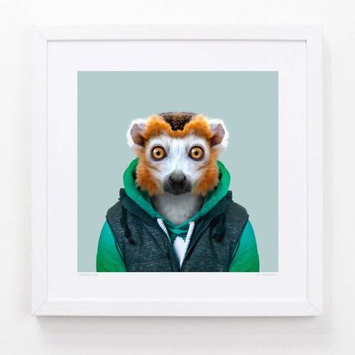 Kiady, the Crowned Lemur__Light Blue / Large [61cm x 61cm] / Unframed