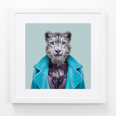 Aiperi, il leopardo delle nevi__Azzurro / Grande [61 cm x 61 cm] / Senza cornice