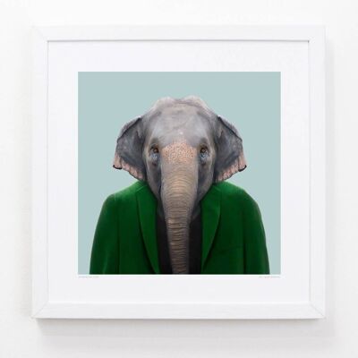 Bagus, l'elefante asiatico__Azzurro / Grande [61 cm x 61 cm] / Senza cornice