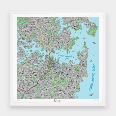 Hand Drawn Map of Sydney__Unframed