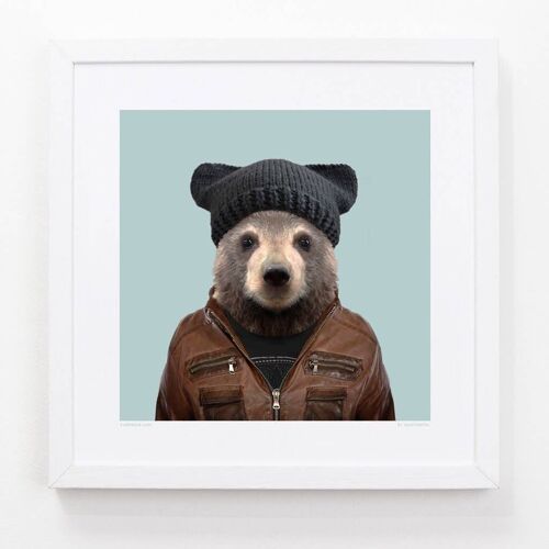 Jacob, the Kodiak Bear__Light Blue / Large [61cm x 61cm] / Unframed