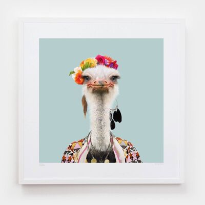 Amburo, the Somali Ostrich__Light Blue / Large [61cm x 61cm] / Unframed