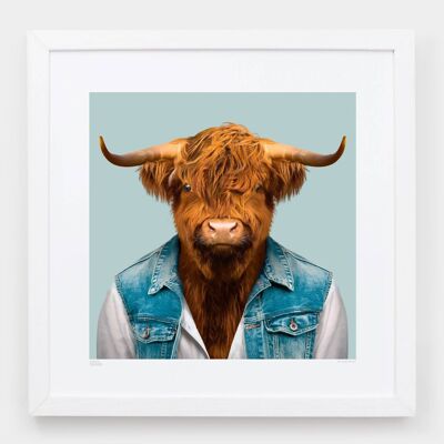 Craig, il toro delle Highland scozzesi__Azzurro / Grande [61 cm x 61 cm] / Senza cornice