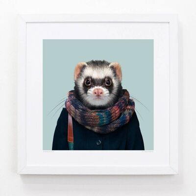 Dee, the Ferret__Light Blue / Large [61cm x 61cm] / Unframed