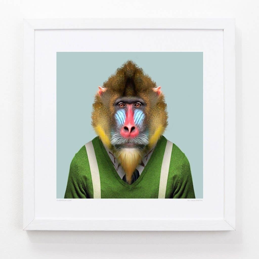 Beni, the Mandrill__Light Blue / Large [61cm x 61cm] / Unframed
