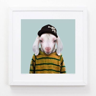 Marco, the Domestic Goat__Light Blue / Large [61cm x 61cm] / Unframed