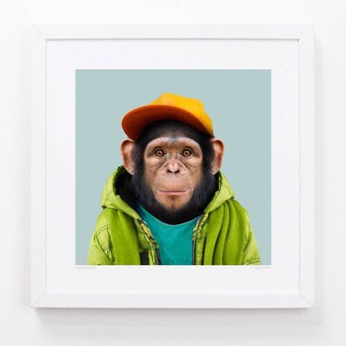 Oumar, the Chimpanzee__Light Blue / Large [61cm x 61cm] / Unframed