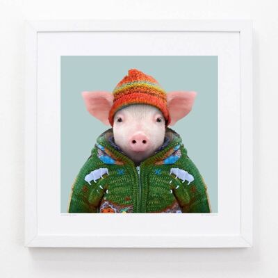 Connor, the Domestic Pig__Light Blue / Large [61cm x 61cm] / Unframed