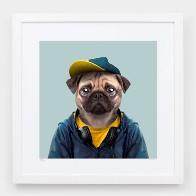 Nuan, the Pug__Light Blue / Large [61cm x 61cm] / Unframed