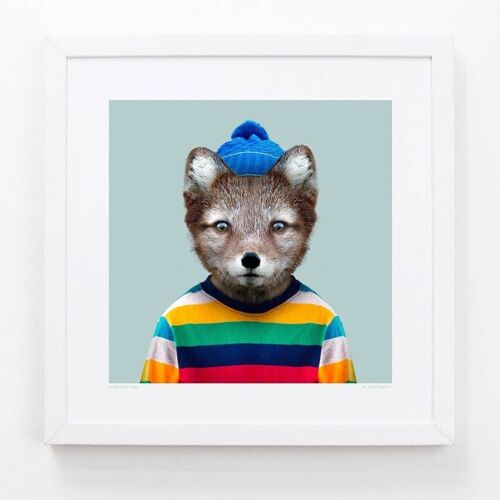 Otto, the Arctic Fox__Light Blue / Large [61cm x 61cm] / Unframed