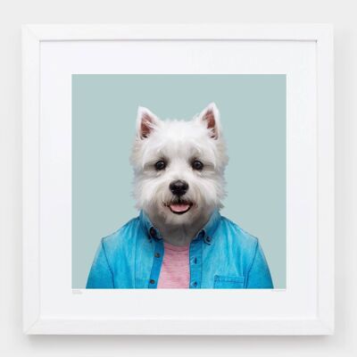 Hew, the Westie__Light Blue / Large [61cm x 61cm] / Unframed