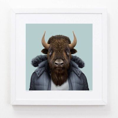 Ethan, der amerikanische Bison__Hellblau / Groß [61cm x 61cm] / Ungerahmt