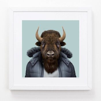 Ethan, le bison américain__Bleu clair / Grand [61cm x 61cm] / Sans cadre 1