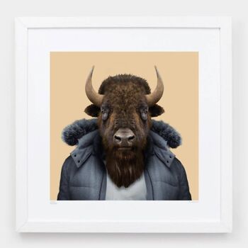 Ethan, le bison américain__Bleu clair / Grand [61cm x 61cm] / Sans cadre 2