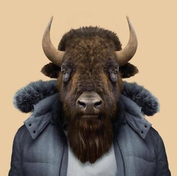 Ethan, le bison américain__Bleu clair / Grand [61cm x 61cm] / Sans cadre 3