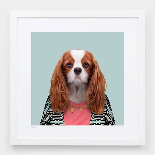 Amelia, the Cavalier King Charles Spaniel__Light Blue / Large [61cm x 61cm] / Unframed